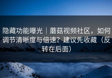 隐藏功能曝光｜蘑菇视频社区，如何调节清晰度与倍速？建议先收藏（反转在后面）