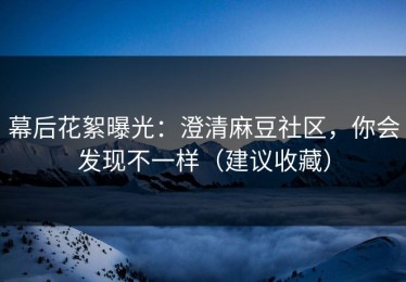 幕后花絮曝光：澄清麻豆社区，你会发现不一样（建议收藏）