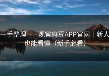 一手整理——观察麻豆APP官网｜新人也能看懂（新手必看）