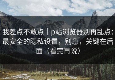 我差点不敢点｜p站浏览器别再乱点：最安全的隐私设置，别急，关键在后面（看完再说）