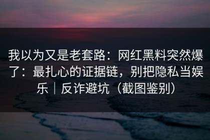 我以为又是老套路：网红黑料突然爆了：最扎心的证据链，别把隐私当娱乐｜反诈避坑（截图鉴别）