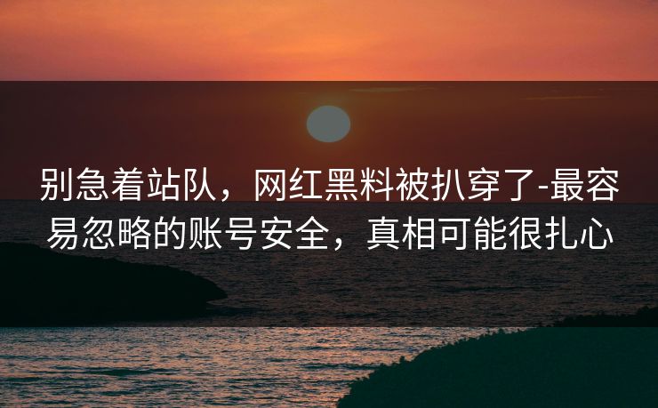 别急着站队，网红黑料被扒穿了-最容易忽略的账号安全，真相可能很扎心