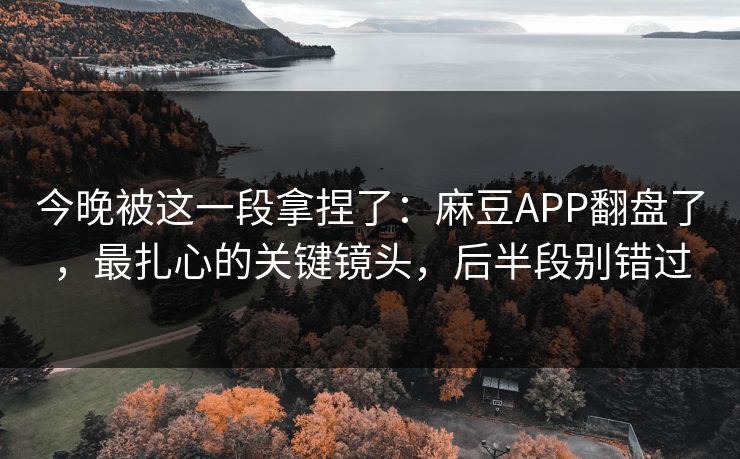 今晚被这一段拿捏了：麻豆APP翻盘了，最扎心的关键镜头，后半段别错过