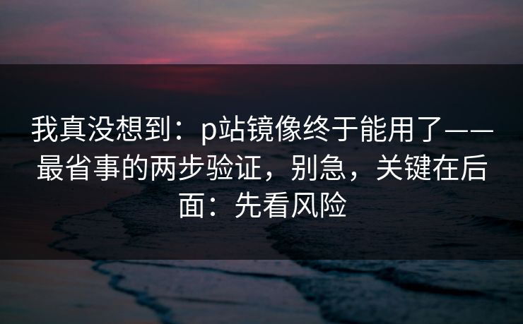 我真没想到：p站镜像终于能用了——最省事的两步验证，别急，关键在后面：先看风险